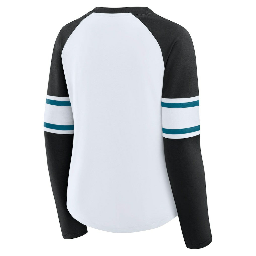 Fanatics Jacksonville Jaguars Women's Redzone Blitz Package Raglan Lace-Up V-Neck Long Sleeve T-Shirt White/Black