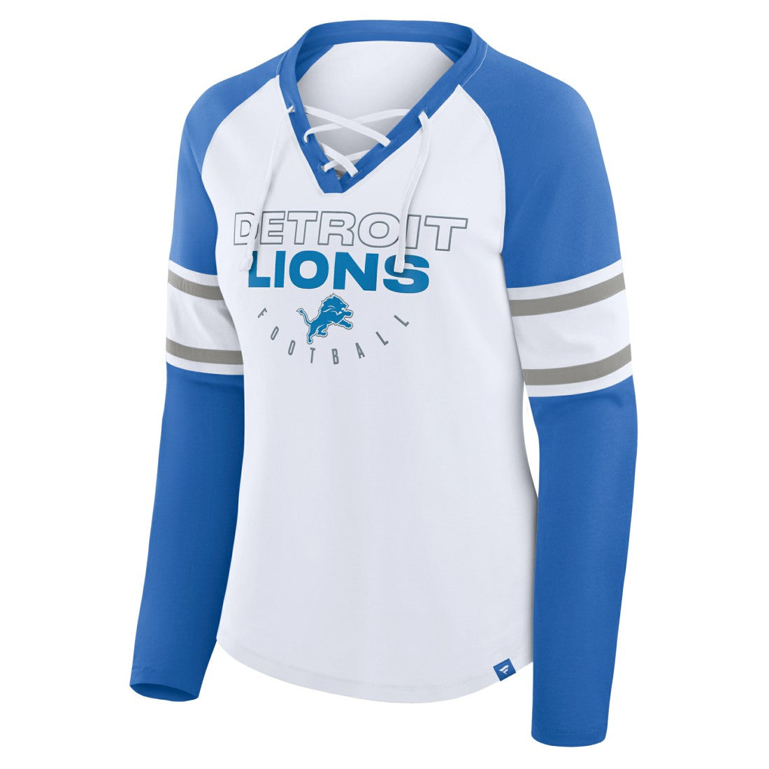 Fanatics Detroit Lions Women's Redzone Blitz Package Raglan Lace-Up V-Neck Long Sleeve T-Shirt White/Blue