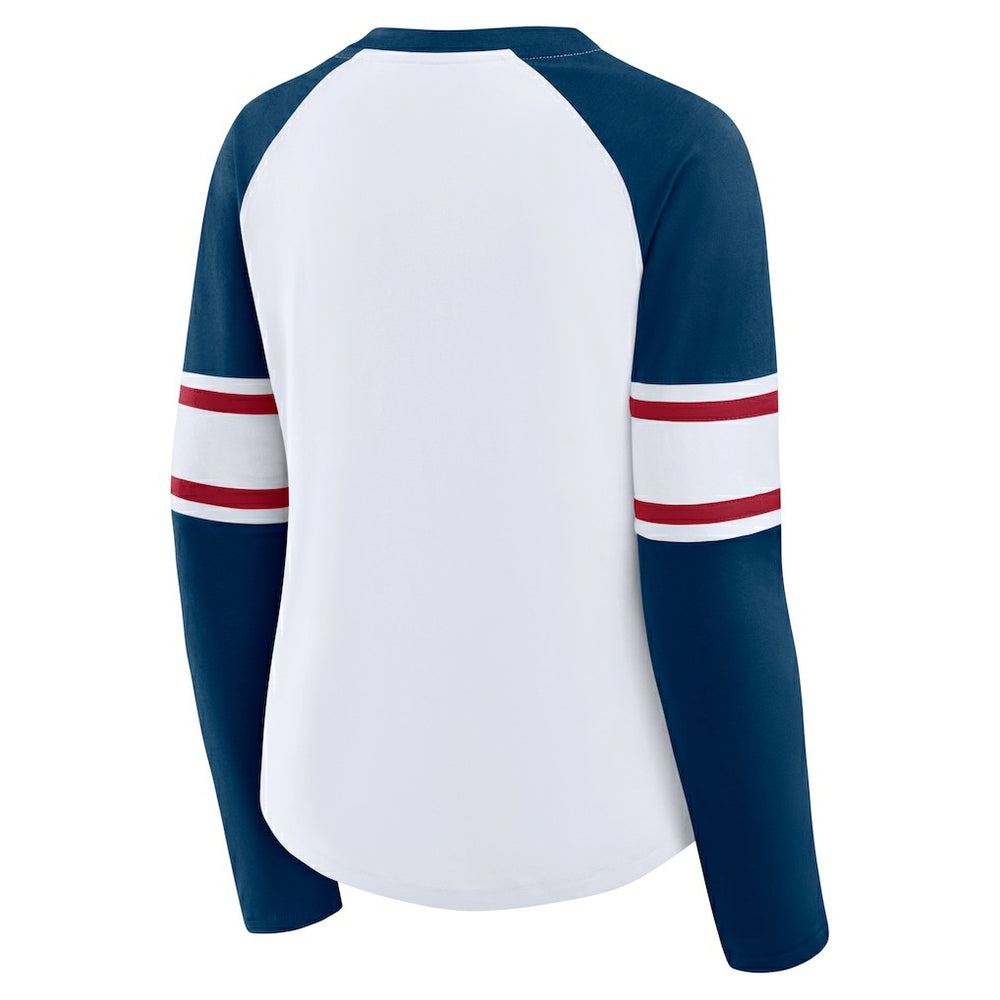 Fanatics Houston Texans Women's Redzone Blitz Package Raglan Lace-Up V-Neck Long Sleeve T-Shirt White/Navy