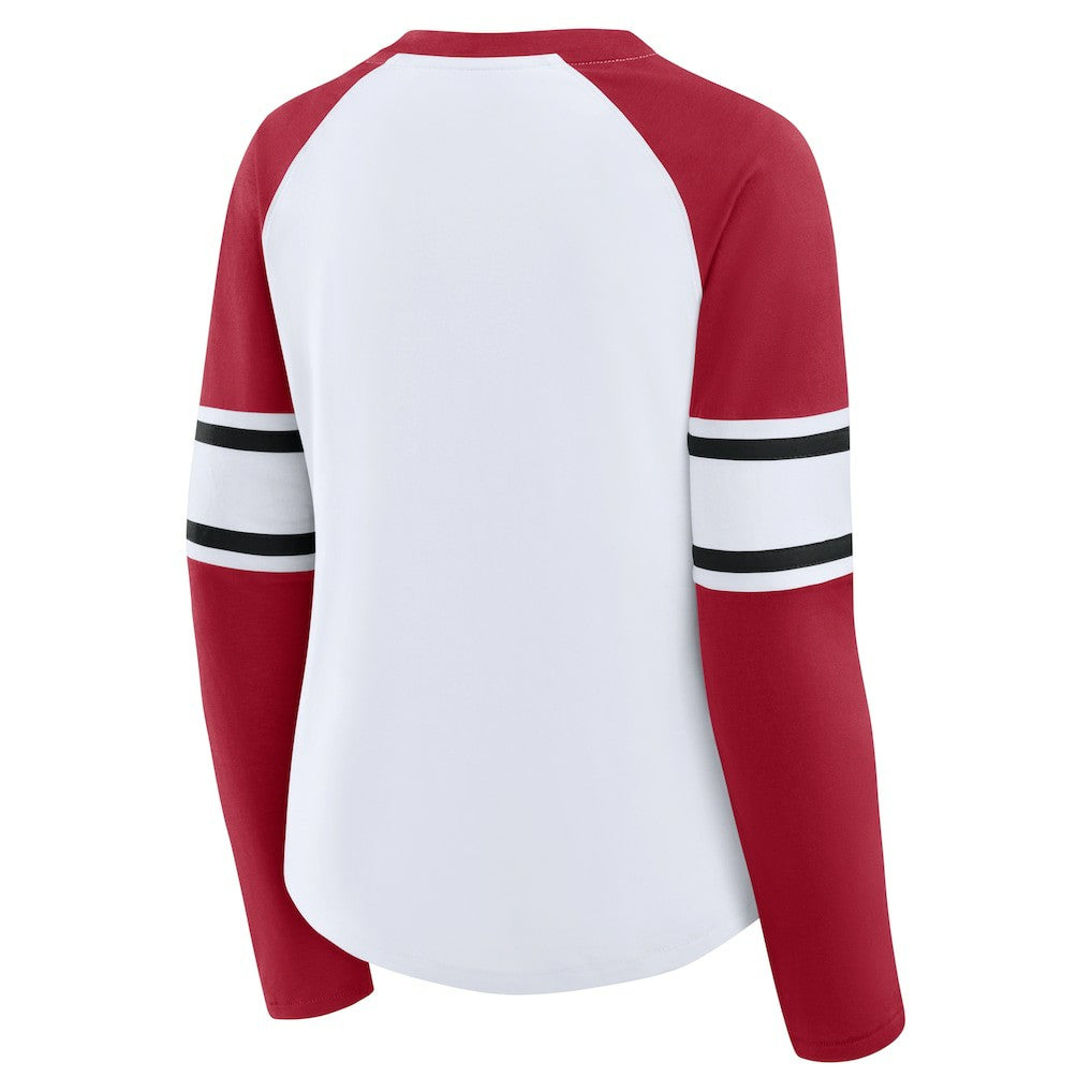 Fanatics San Francisco 49ers Women's Redzone Blitz Package Raglan Lace-Up V-Neck Long Sleeve T-Shirt White/Scarlet