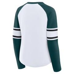 Fanatics Philadelphia Eagles Women's Redzone Blitz Package Raglan Lace-Up V-Neck Long Sleeve T-Shirt White/Green