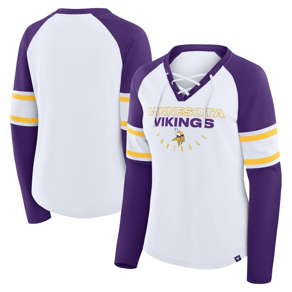 Fanatics Minnesota Vikings Women's Redzone Blitz Package Raglan Lace-Up V-Neck Long Sleeve T-Shirt White/Purple