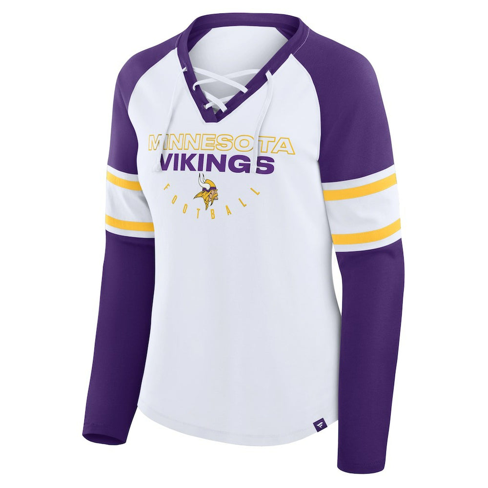 Fanatics Minnesota Vikings Women's Redzone Blitz Package Raglan Lace-Up V-Neck Long Sleeve T-Shirt White/Purple