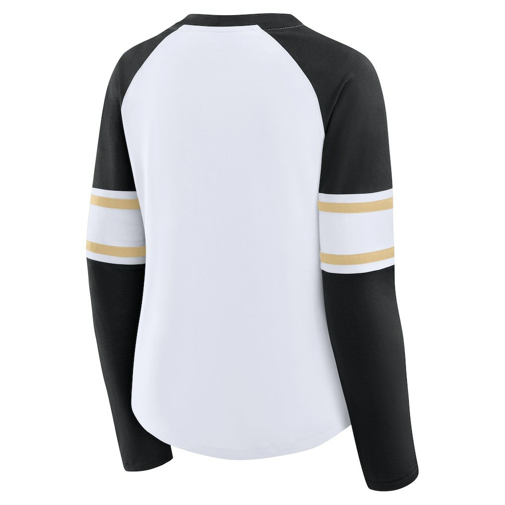 Fanatics New Orleans Saints Women's Redzone Blitz Package Raglan Lace-Up V-Neck Long Sleeve T-Shirt White/Black