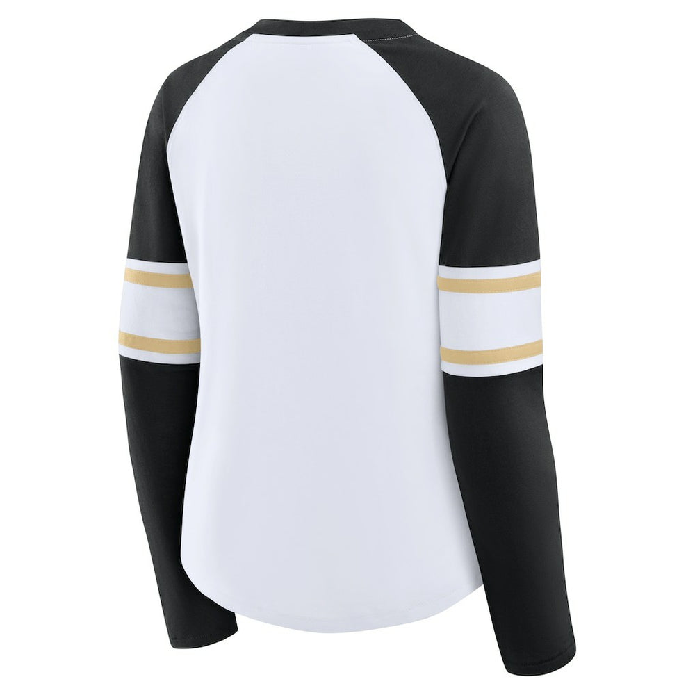 Fanatics New Orleans Saints Women's Redzone Blitz Package Raglan Lace-Up V-Neck Long Sleeve T-Shirt White/Black