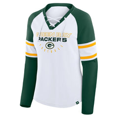 Fanatics Green Bay Packers Women's Redzone Blitz Package Raglan Lace-Up V-Neck Long Sleeve T-Shirt White/Green