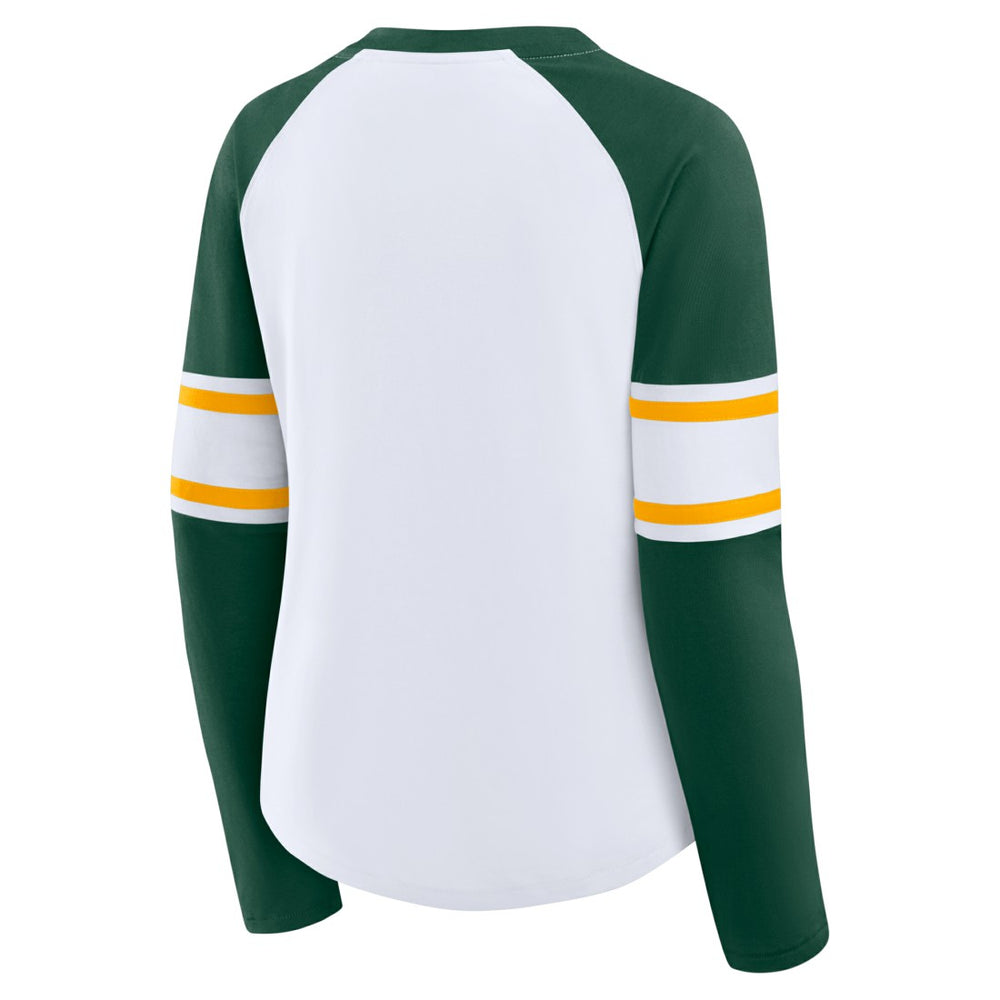 Fanatics Green Bay Packers Women's Redzone Blitz Package Raglan Lace-Up V-Neck Long Sleeve T-Shirt White/Green