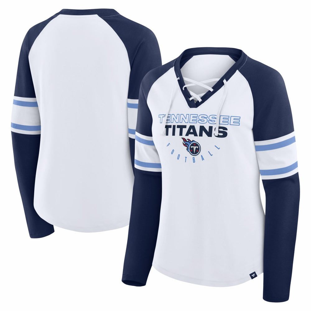 Fanatics Tennessee Titans Women's Redzone Blitz Package Raglan Lace-Up V-Neck Long Sleeve T-Shirt White/Navy