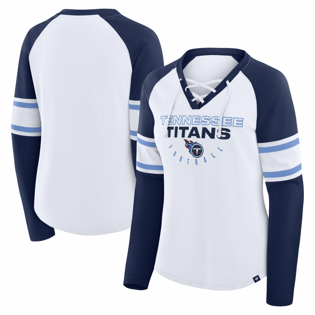 Fanatics Tennessee Titans Women's Redzone Blitz Package Raglan Lace-Up V-Neck Long Sleeve T-Shirt White/Navy