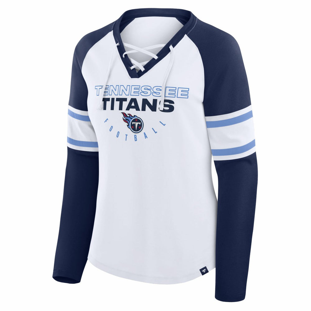 Fanatics Tennessee Titans Women's Redzone Blitz Package Raglan Lace-Up V-Neck Long Sleeve T-Shirt White/Navy