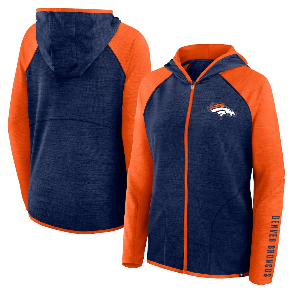 Fanatics Denver Broncos Women's Redzone End Around Pass Raglan Full-Zip Hoodie Navy/Orange