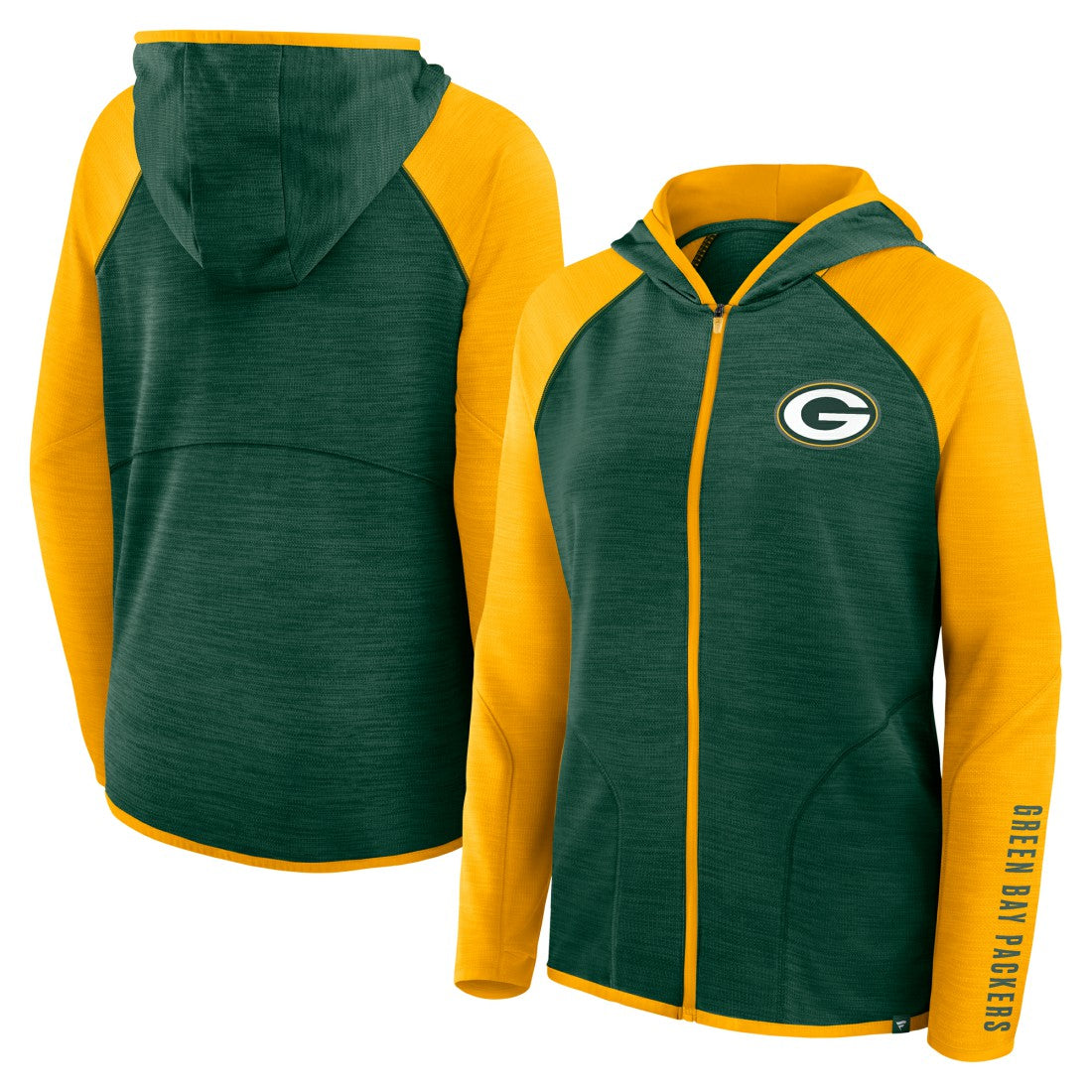 Fanatics Green Bay Packers Women's Redzone End Around Pass Raglan Full-Zip Hoodie Green/Gold