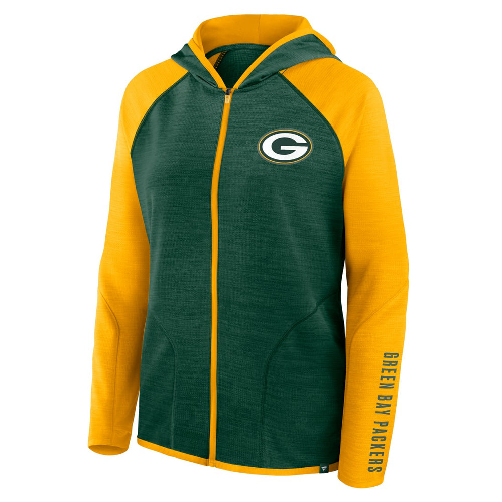 Fanatics Green Bay Packers Women's Redzone End Around Pass Raglan Full-Zip Hoodie Green/Gold