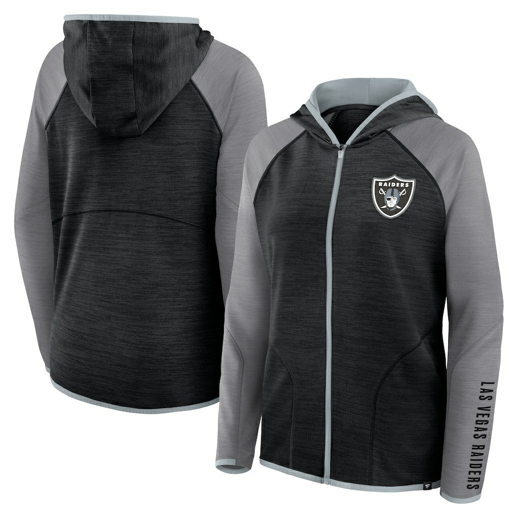 Fanatics Las Vegas Raiders Women's Redzone End Around Pass Raglan Full-Zip Hoodie Black/Gray