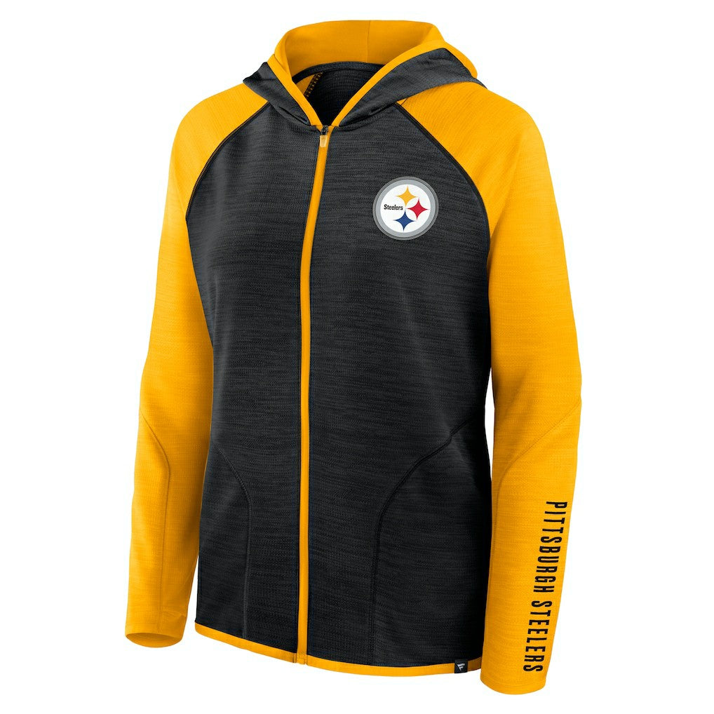 Fanatics Pittsburgh Steelers Women's Redzone End Around Pass Raglan Full-Zip Hoodie Black/Gold