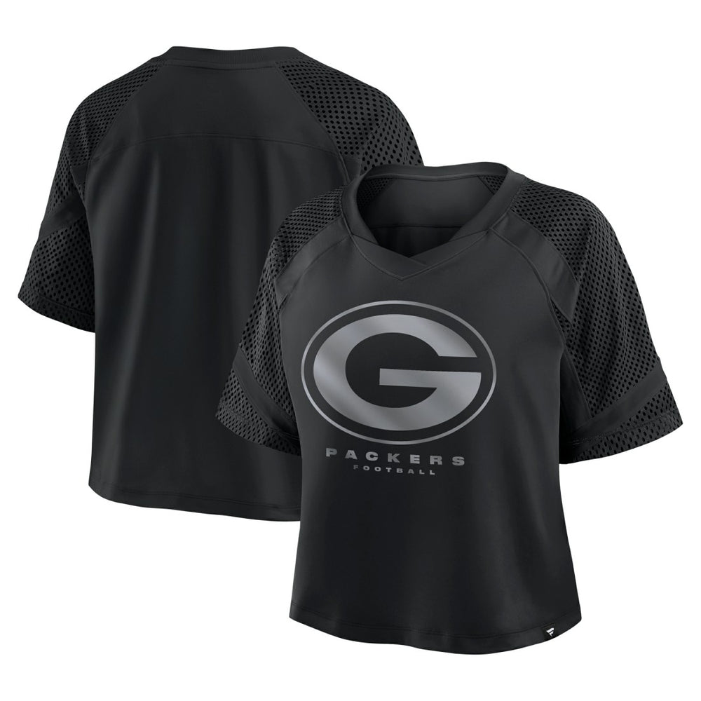Fanatics Green Bay Packers Women's Oversized Raglan V-Neck Blackout Fashion Jersey