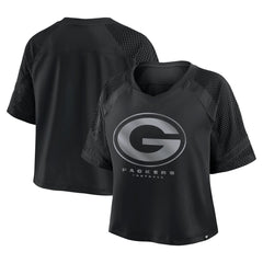 Fanatics Green Bay Packers Women's Oversized Raglan V-Neck Blackout Fashion Jersey