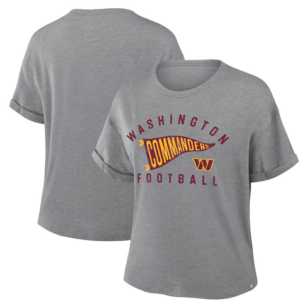 Fanatics Washington Commanders Women's Pennant Wave Tribute Tri-Blend Boxy T-Shirt Heather Gray