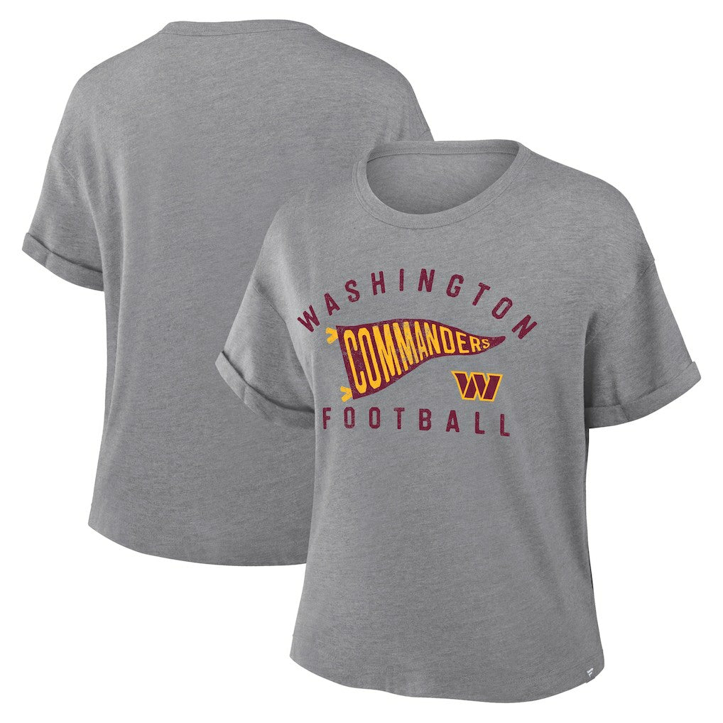 Fanatics Washington Commanders Women's Pennant Wave Tribute Tri-Blend Boxy T-Shirt Heather Gray