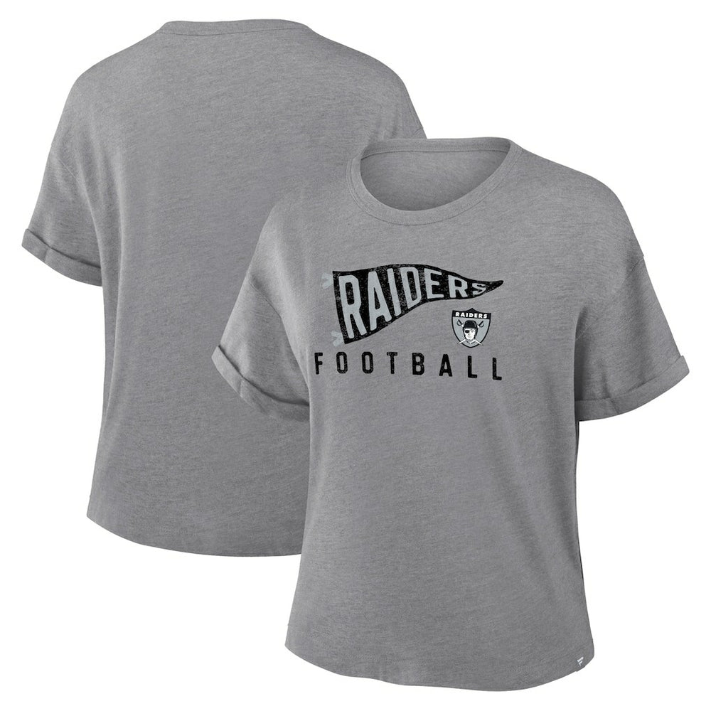 Fanatics Las Vegas Raiders Women's Pennant Wave Tribute Tri-Blend Boxy T-Shirt Heather Gray