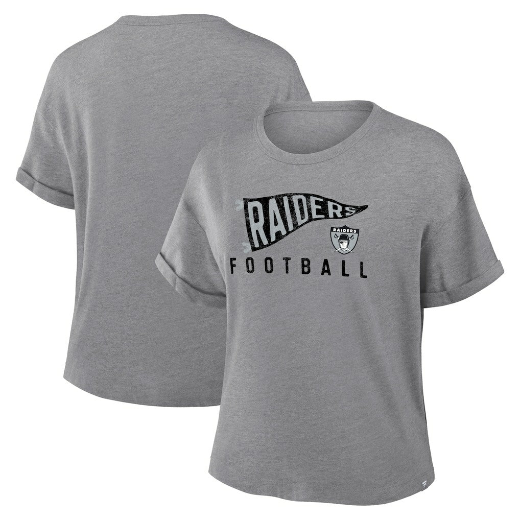 Fanatics Las Vegas Raiders Women's Pennant Wave Tribute Tri-Blend Boxy T-Shirt Heather Gray