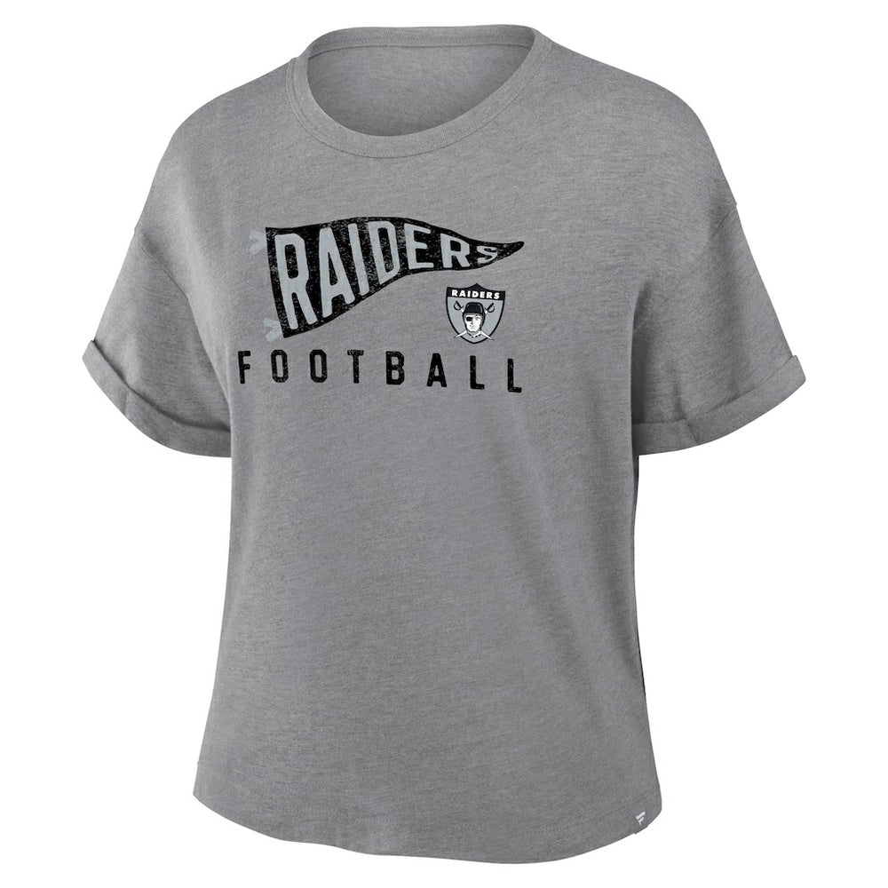 Fanatics Las Vegas Raiders Women's Pennant Wave Tribute Tri-Blend Boxy T-Shirt Heather Gray