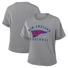 Fanatics New England Patriots Women's Pennant Wave Tribute Tri-Blend Boxy T-Shirt Heather Gray