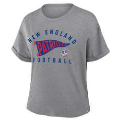 Fanatics New England Patriots Women's Pennant Wave Tribute Tri-Blend Boxy T-Shirt Heather Gray
