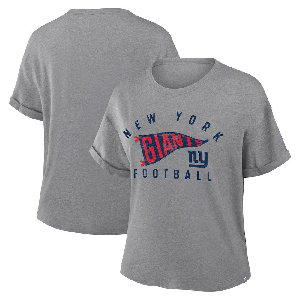 Fanatics New York Giants Women's Pennant Wave Tribute Tri-Blend Boxy T-Shirt Heather Gray