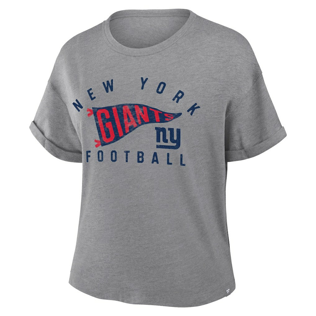 Fanatics New York Giants Women's Pennant Wave Tribute Tri-Blend Boxy T-Shirt Heather Gray