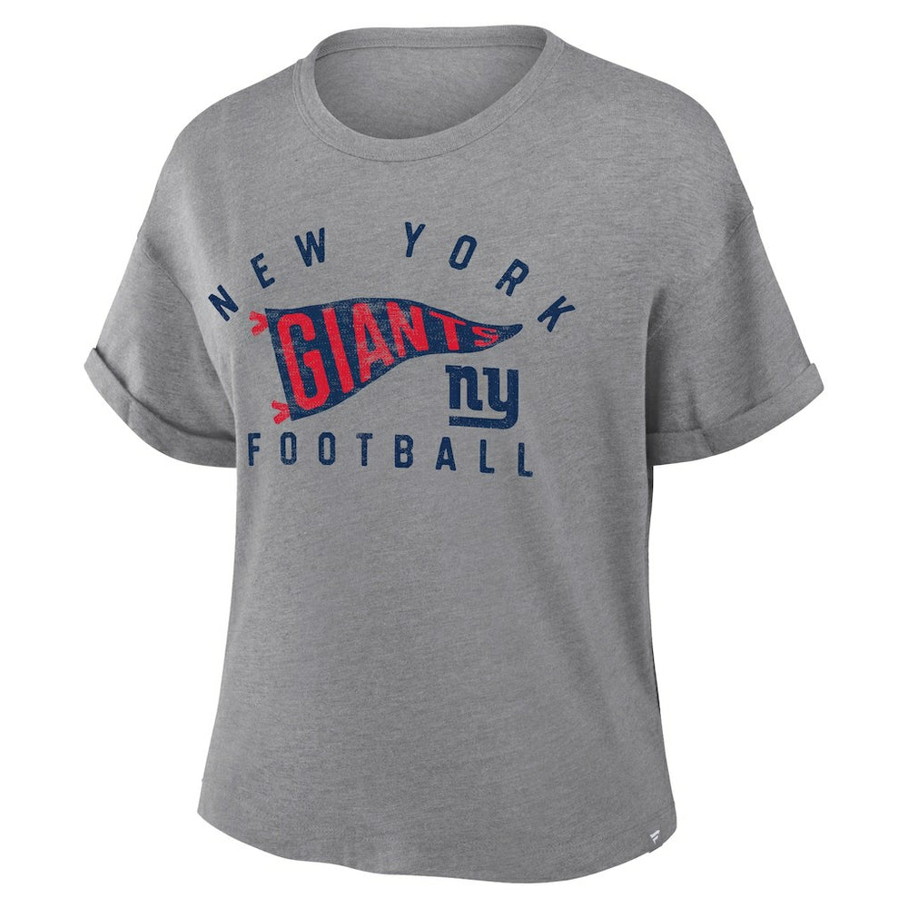 Fanatics New York Giants Women's Pennant Wave Tribute Tri-Blend Boxy T-Shirt Heather Gray