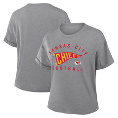 Fanatics Kansas City Chiefs Women's Pennant Wave Tribute Tri-Blend Boxy T-Shirt Heather Gray