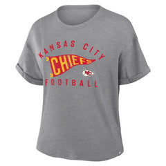 Fanatics Kansas City Chiefs Women's Pennant Wave Tribute Tri-Blend Boxy T-Shirt Heather Gray