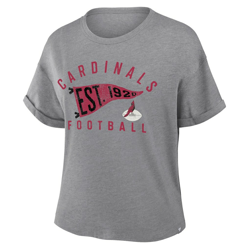 Fanatics Arizona Cardinals Women's Pennant Wave Tribute Tri-Blend Boxy T-Shirt Heather Gray