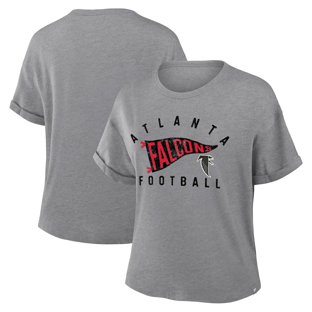 Fanatics Atlanta Falcons Women's Pennant Wave Tribute Tri-Blend Boxy T-Shirt Heather Gray