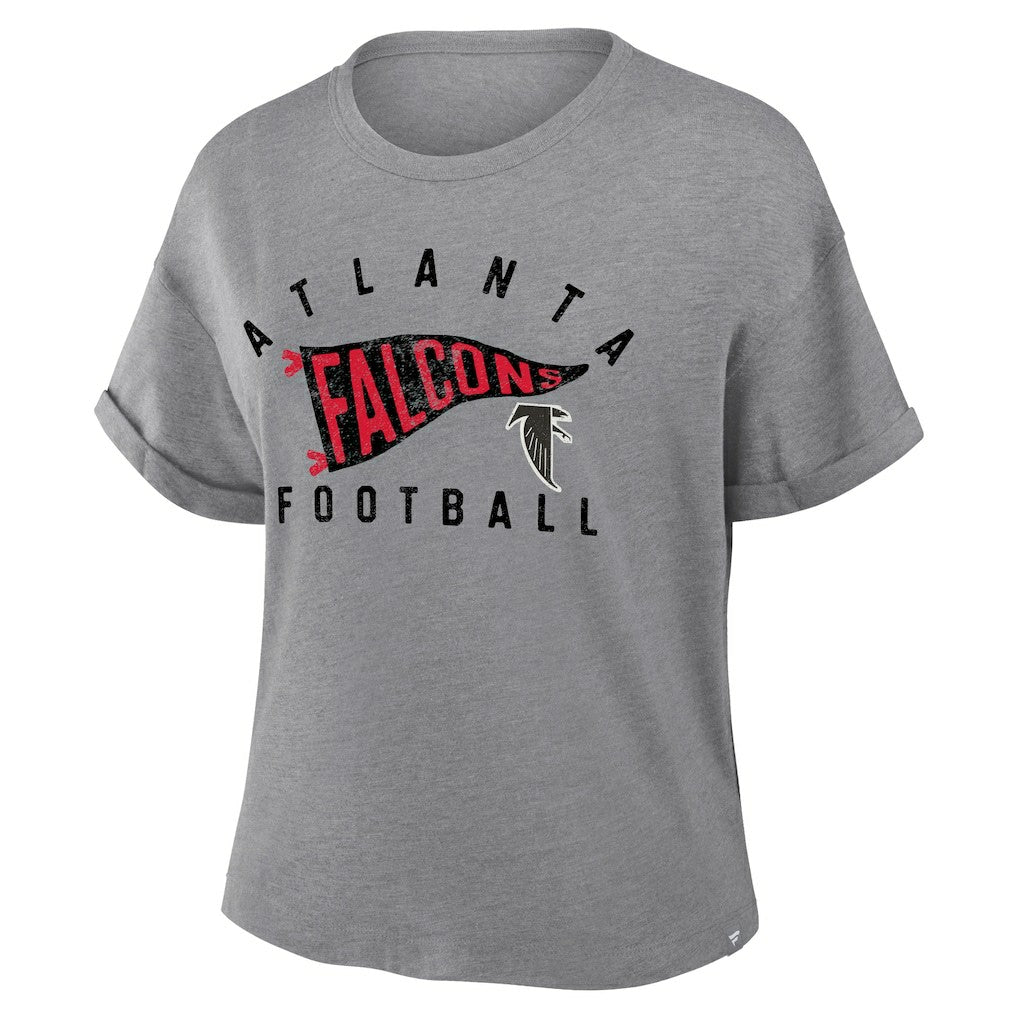 Fanatics Atlanta Falcons Women's Pennant Wave Tribute Tri-Blend Boxy T-Shirt Heather Gray