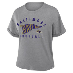 Fanatics Baltimore Ravens Women's Pennant Wave Tribute Tri-Blend Boxy T-Shirt Heather Gray