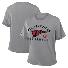 Fanatics San Francisco 49ers Women's Pennant Wave Tribute Tri-Blend Boxy T-Shirt Heather Gray