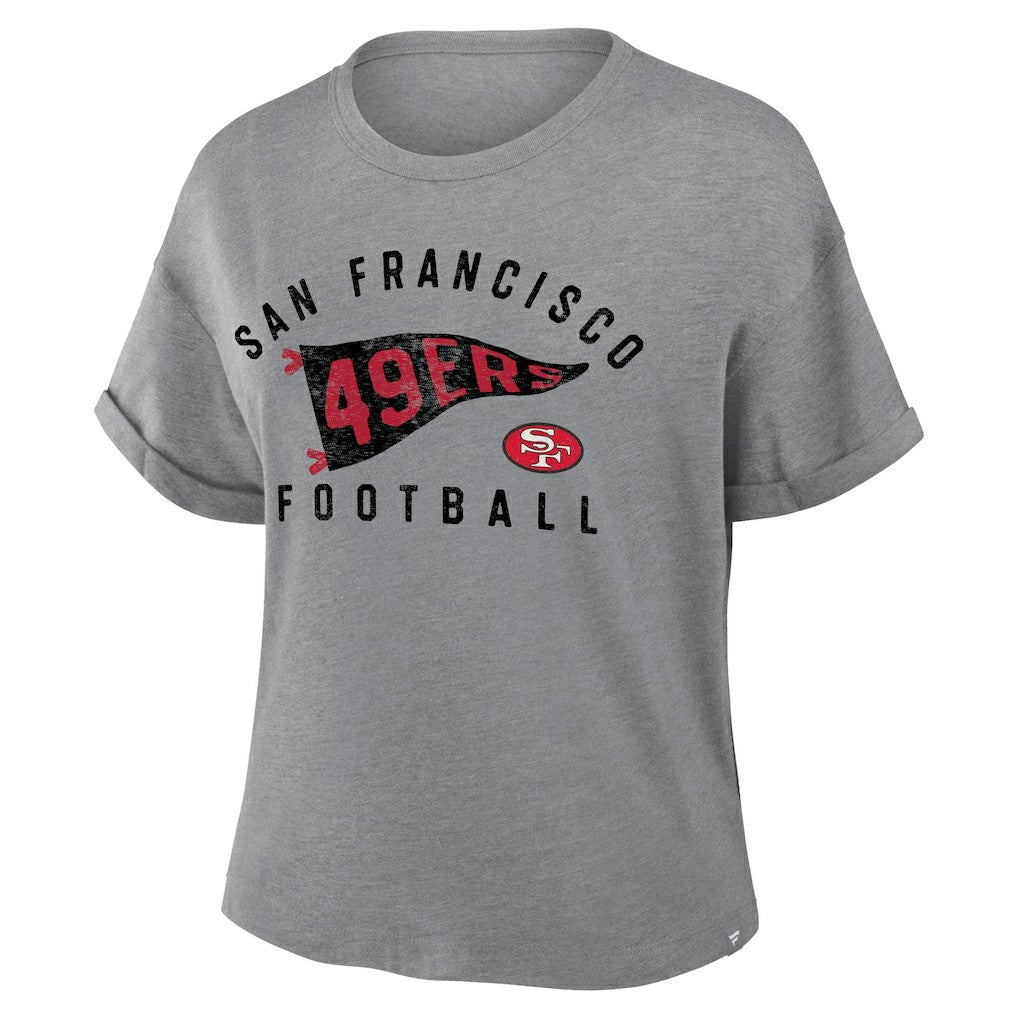 Fanatics San Francisco 49ers Women's Pennant Wave Tribute Tri-Blend Boxy T-Shirt Heather Gray
