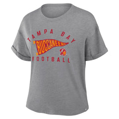 Fanatics Tampa Bay Buccaneers Women's Pennant Wave Tribute Tri-Blend Boxy T-Shirt Heather Gray