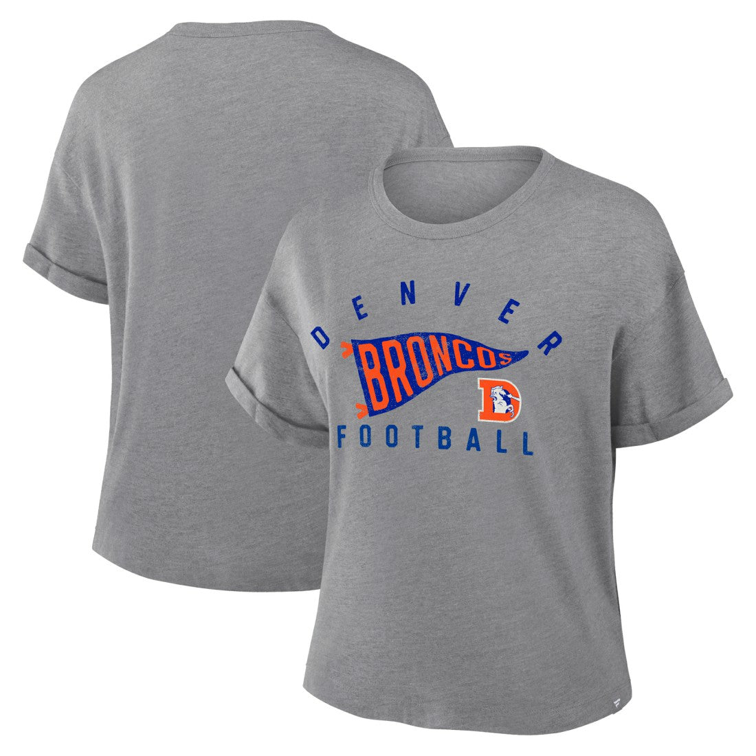 Fanatics Denver Broncos Women's Pennant Wave Tribute Tri-Blend Boxy T-Shirt Heather Gray