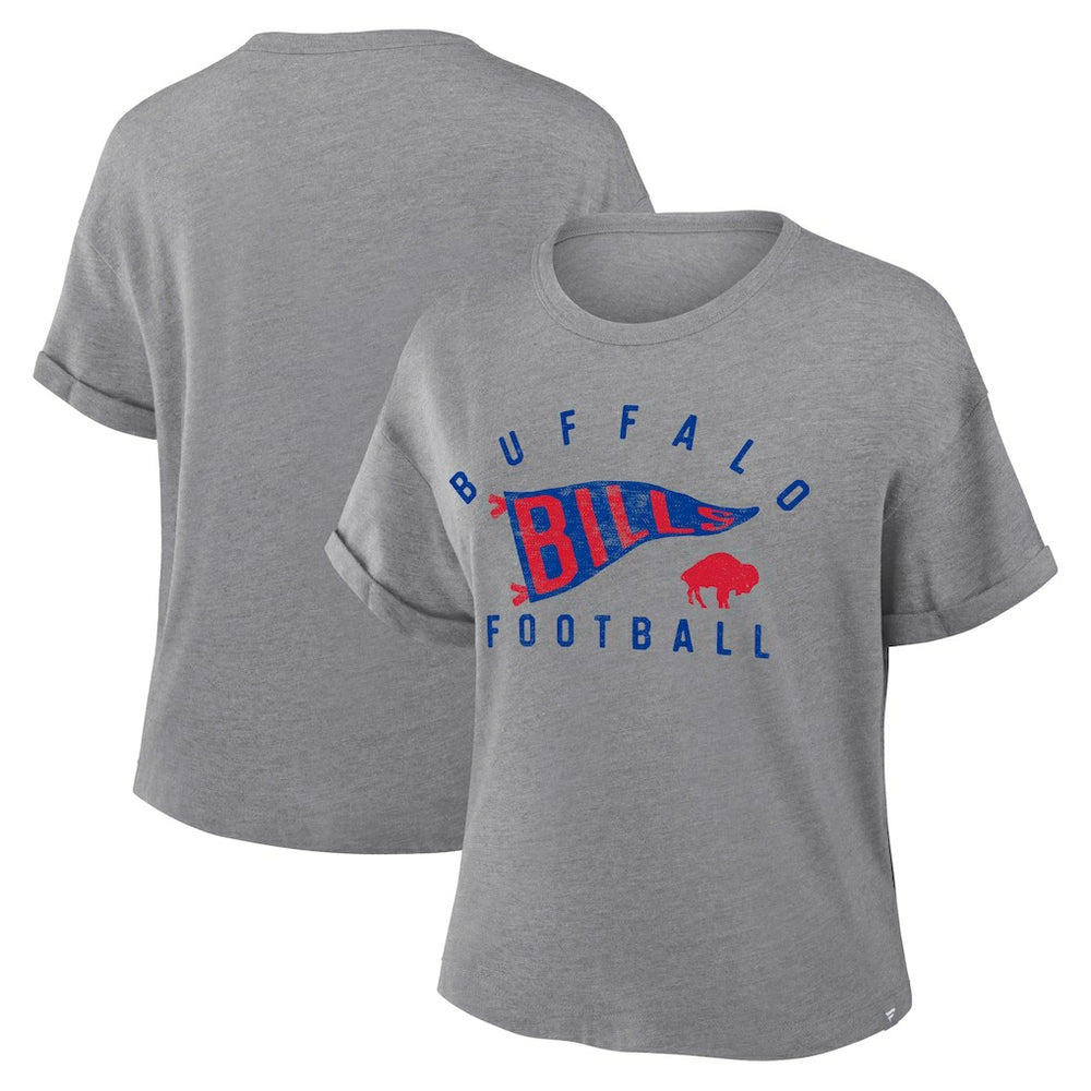 Fanatics Buffalo Bills Women's Pennant Wave Tribute Tri-Blend Boxy T-Shirt Heather Gray