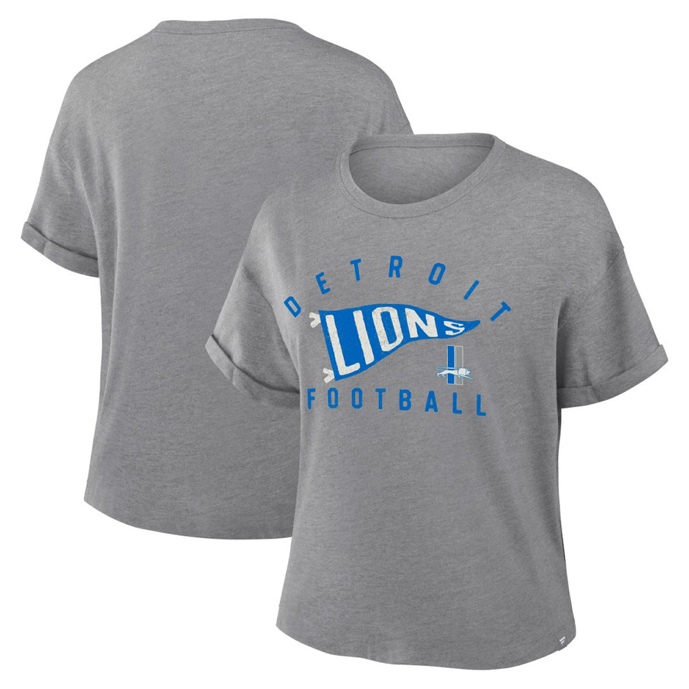 Fanatics Detroit Lions Women's Pennant Wave Tribute Tri-Blend Boxy T-Shirt Heather Gray
