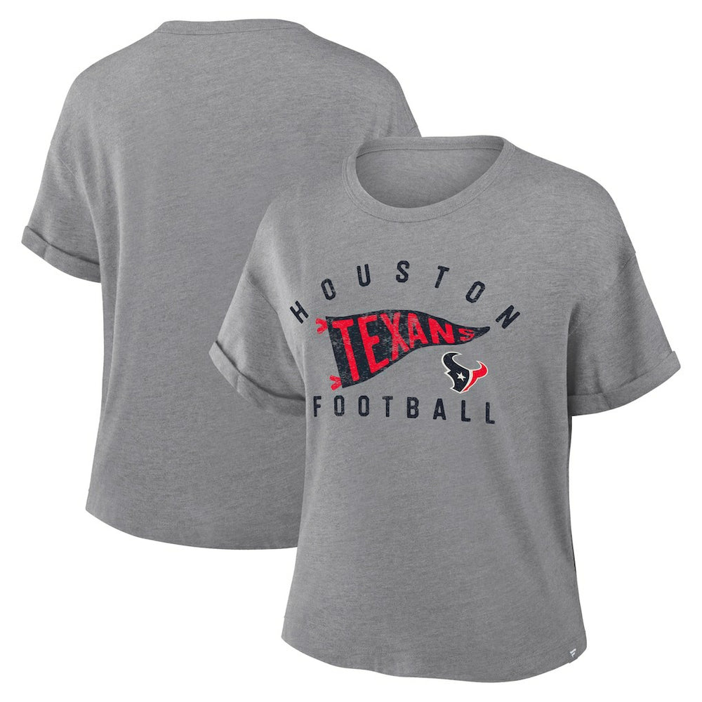 Fanatics Houston Texans Women's Pennant Wave Tribute Tri-Blend Boxy T-Shirt Heather Gray