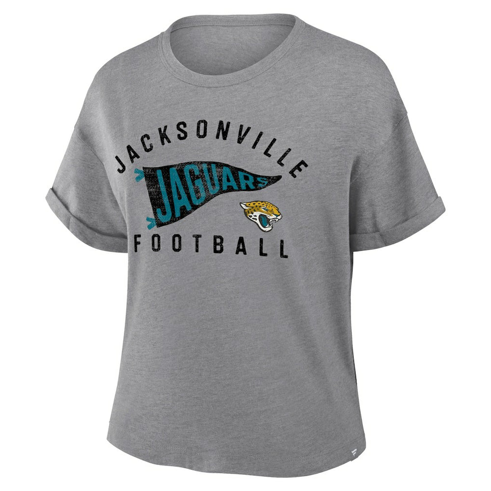 Fanatics Jacksonville Jaguars Women's Pennant Wave Tribute Tri-Blend Boxy T-Shirt Heather Gray