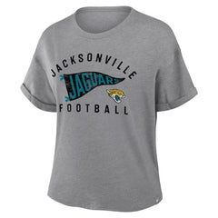 Fanatics Jacksonville Jaguars Women's Pennant Wave Tribute Tri-Blend Boxy T-Shirt Heather Gray