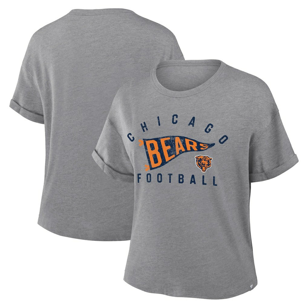 Fanatics Chicago Bears Women's Pennant Wave Tribute Tri-Blend Boxy T-Shirt Heather Gray