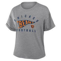 Fanatics Chicago Bears Women's Pennant Wave Tribute Tri-Blend Boxy T-Shirt Heather Gray
