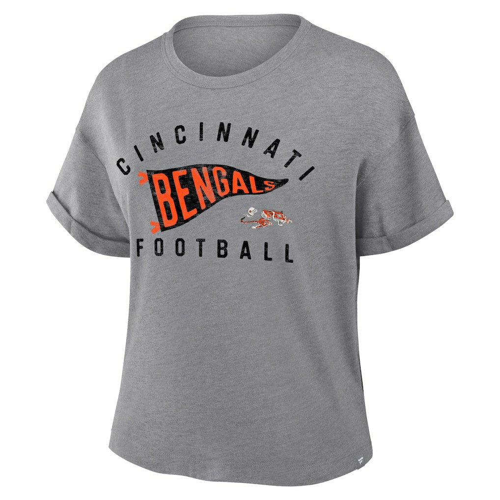 Fanatics Cincinnati Bengals Women's Pennant Wave Tribute Tri-Blend Boxy T-Shirt Heather Gray