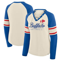 Fanatics Buffalo Bills Women's Hometown Gridiron Hero Raglan Lace-Up V-Neck Long Sleeve T-Shirt Cream/Royal